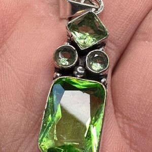 Tsavorite Faceted 925 Silver Plated Pendant 1.6"